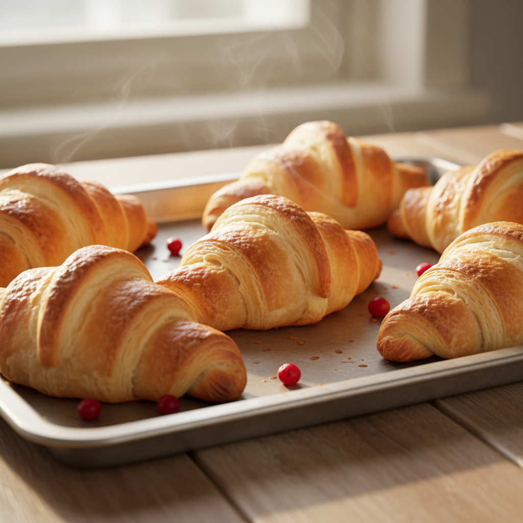 Croissants dorés sur une plaque de cuisson